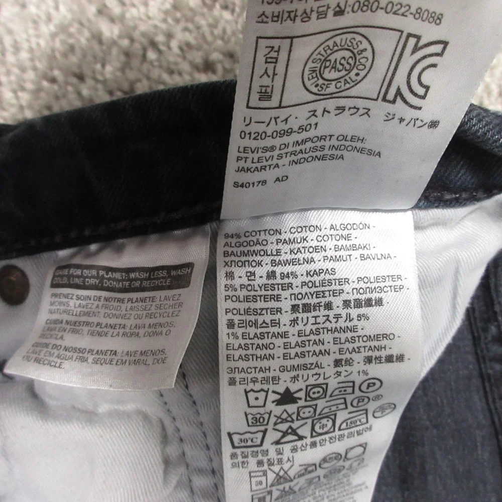 Levis Jeans Mens 33x30 Blue 511‎ Slim Straight Faded Whiskering Flex Denim Pants